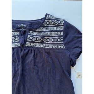 Talbot's women's top navy size Large p embroidered casual mature boho hippie New